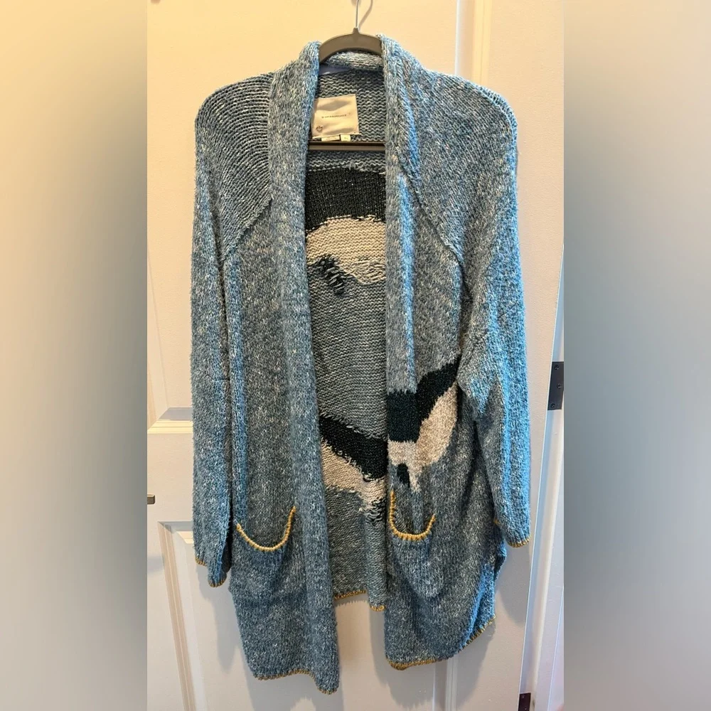 RARE Anthropologie Viral Blue Narwhal Knit Cardigan Sweater M/L - Picture 5 of 8